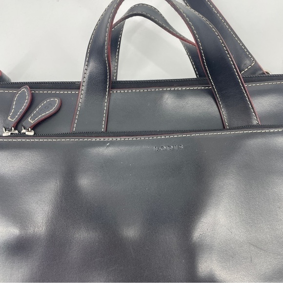 Lodis Laptop Bag Black Leather Red Trim Shoulder Strap Briefcase Career Pockets - Picture 3 of 8